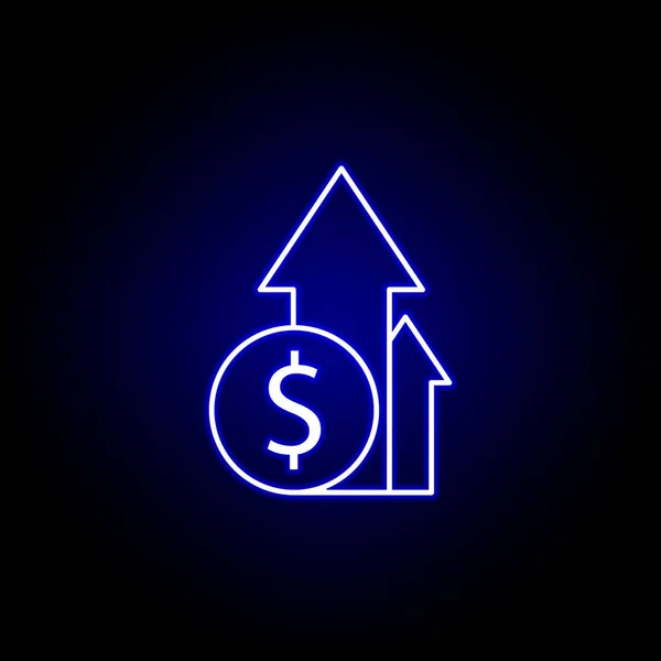 Arrow up dollar icon in neon style. Element of finance illustration. Signs and symbols icon can be used for web, logo, mobile app, UI, UX — Stock Vector