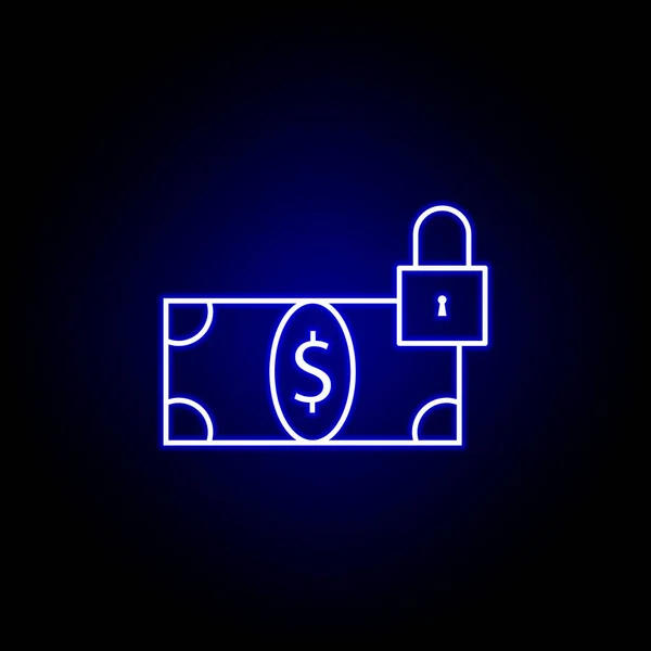 Dólar icono de bloqueo de dinero en estilo neón. Elemento de ilustración financiera. Signos y símbolos icono se puede utilizar para la web, logotipo, aplicación móvil, interfaz de usuario, UX — Vector de stock
