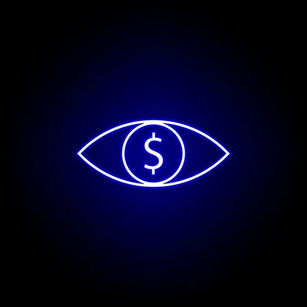 Icono del ojo dólar en estilo neón. Elemento de ilustración financiera. Signos y símbolos icono se puede utilizar para la web, logotipo, aplicación móvil, interfaz de usuario, UX — Archivo Imágenes Vectoriales