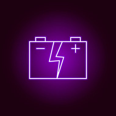 neon tarzında araba aküsü anahat simgesi. Neon stil simgesiaraba tamir illüstrasyon elemanları. İşaretler ve semboller web, logo, mobil uygulama, Ui, Ux için kullanılabilir