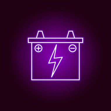 neon tarzında akülü araba anahat simgesi. Neon stil simgesiaraba tamir illüstrasyon elemanları. İşaretler ve semboller web, logo, mobil uygulama, Ui, Ux için kullanılabilir