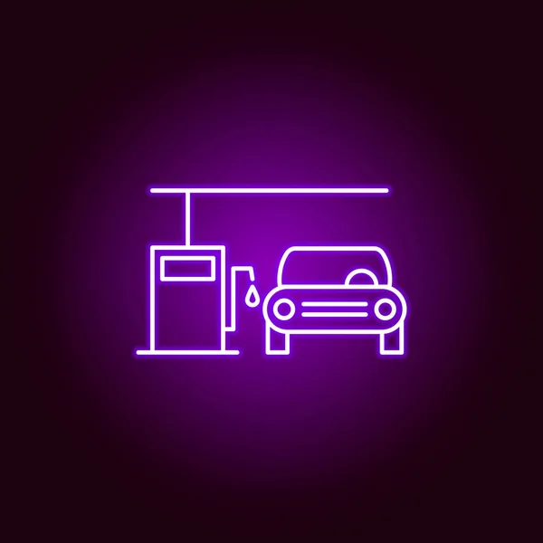 Ikon pom bensin mobil dengan gaya neon. Elemen ilustrasi perbaikan mobil dalam ikon gaya neon. Tanda dan simbol dapat digunakan untuk web, logo, aplikasi mobile, UI, UX - Stok Vektor