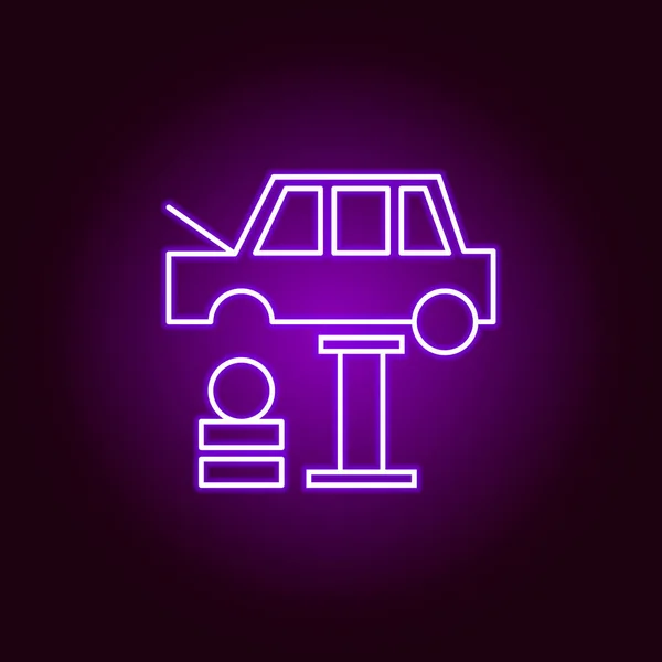 Ban mobil mengubah outline ikon dalam gaya neon. Elemen ilustrasi perbaikan mobil dalam ikon gaya neon. Tanda dan simbol dapat digunakan untuk web, logo, aplikasi mobile, UI, UX - Stok Vektor