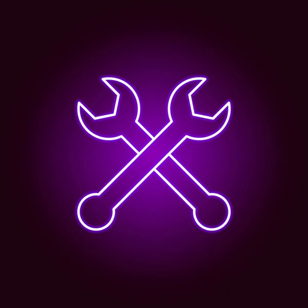 Repair wrenches outline icon in neon style. Elements of car repair illustration in neon style icon. Signs and symbols can be used for web, logo, mobile app, UI, UX — Stock Vector