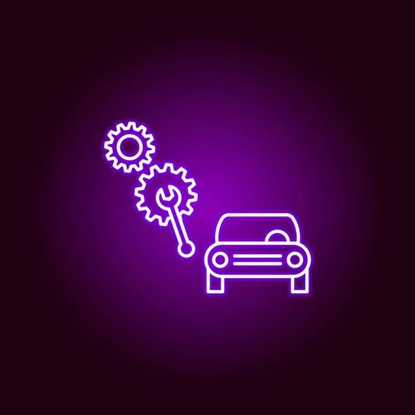 Peralatan perbaikan mobil outline ikon dalam gaya neon. Elemen ilustrasi perbaikan mobil dalam ikon gaya neon. Tanda dan simbol dapat digunakan untuk web, logo, aplikasi mobile, UI, UX - Stok Vektor