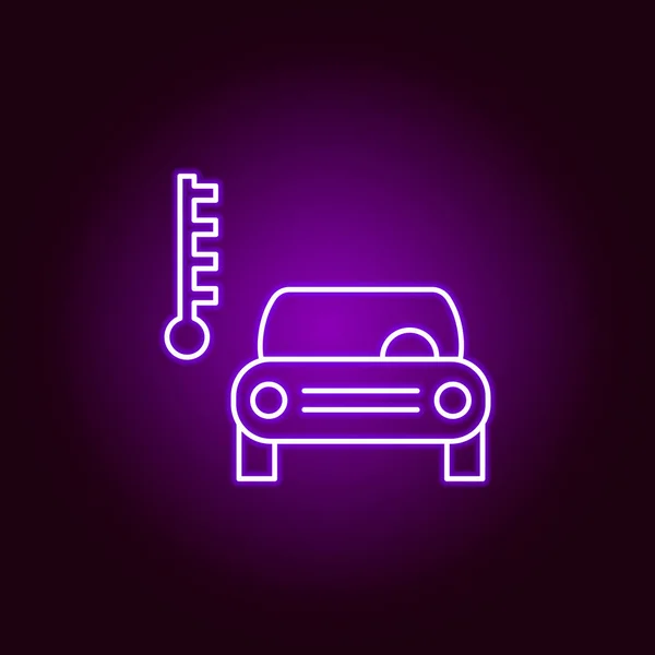 Icona contorno temperatura auto in stile neon. Elementi di riparazione auto illustrazione in stile neon icona. Segni e simboli possono essere utilizzati per il web, logo, app mobile, UI, UX — Vettoriale Stock