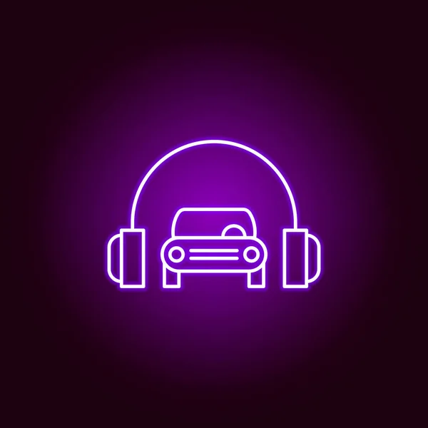 Auriculares del coche esbozan icono en estilo neón. Elementos de la ilustración de reparación de automóviles en el icono de estilo de neón. Los signos y símbolos se pueden utilizar para la web, logotipo, aplicación móvil, interfaz de usuario, UX — Archivo Imágenes Vectoriales