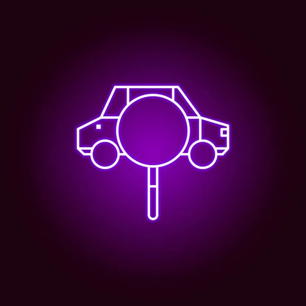 Car magnifier search outline icon in neon style. Elements of car repair illustration in neon style icon. Signs and symbols can be used for web, logo, mobile app, UI, UX — Stock Vector