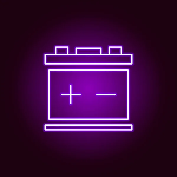 Batteri bil kon tur ikon i neonstil. Delar av bilreparationer illustration i neon stil ikon. Skyltar och symboler kan användas för webb, logo, mobilapp, UI, UX — Stock vektor