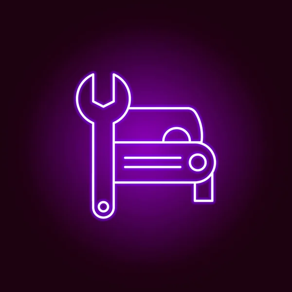 Car wrench repair outline icon in neon style. Elements of car repair illustration in neon style icon. Signs and symbols can be used for web, logo, mobile app, UI, UX — Stock Vector