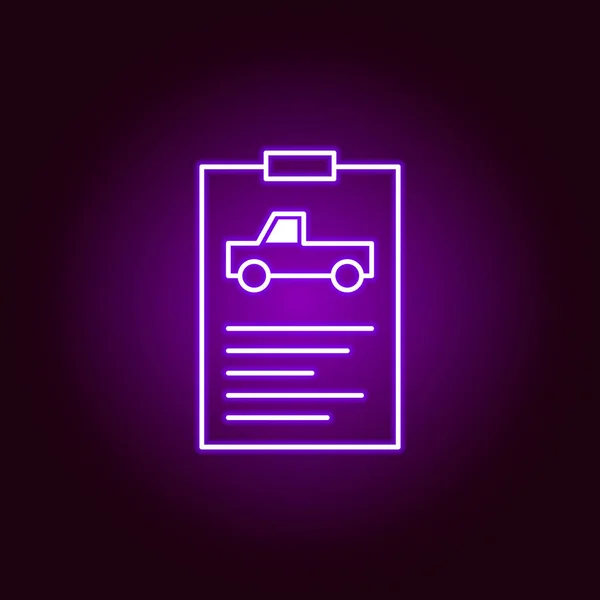 Laporkan ikon outline informasi mobil dalam gaya neon. Elemen ilustrasi perbaikan mobil dalam ikon gaya neon. Tanda dan simbol dapat digunakan untuk web, logo, aplikasi mobile, UI, UX - Stok Vektor