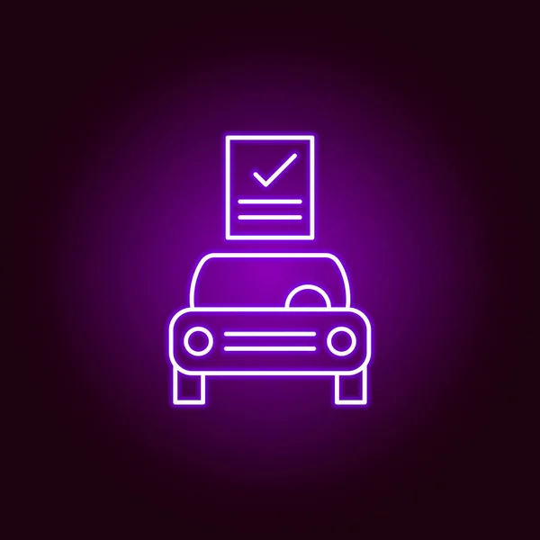 Riparazione auto controllare l'icona contorno in stile neon. Elementi di riparazione auto illustrazione in stile neon icona. Segni e simboli possono essere utilizzati per il web, logo, app mobile, UI, UX — Vettoriale Stock