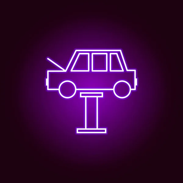 Ikon garis luar mobil mekanis dalam gaya neon. Elemen ilustrasi perbaikan mobil dalam ikon gaya neon. Tanda dan simbol dapat digunakan untuk web, logo, aplikasi mobile, UI, UX - Stok Vektor