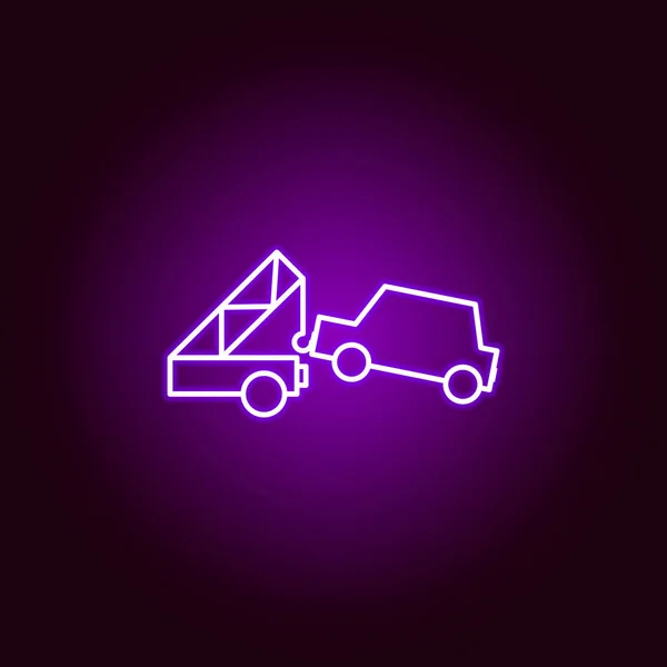 Auto gru icona contorno in stile neon. Elementi di riparazione auto illustrazione in stile neon icona. Segni e simboli possono essere utilizzati per il web, logo, app mobile, UI, UX — Vettoriale Stock