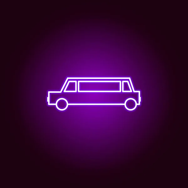 Icona contorno lato limousine in stile neon. Elementi di riparazione auto illustrazione in stile neon icona. Segni e simboli possono essere utilizzati per il web, logo, app mobile, UI, UX — Vettoriale Stock