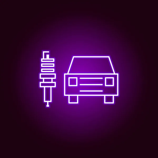 Icona contorno spina auto elettrica in stile neon. Elementi di riparazione auto illustrazione in stile neon icona. Segni e simboli possono essere utilizzati per il web, logo, app mobile, UI, UX — Vettoriale Stock