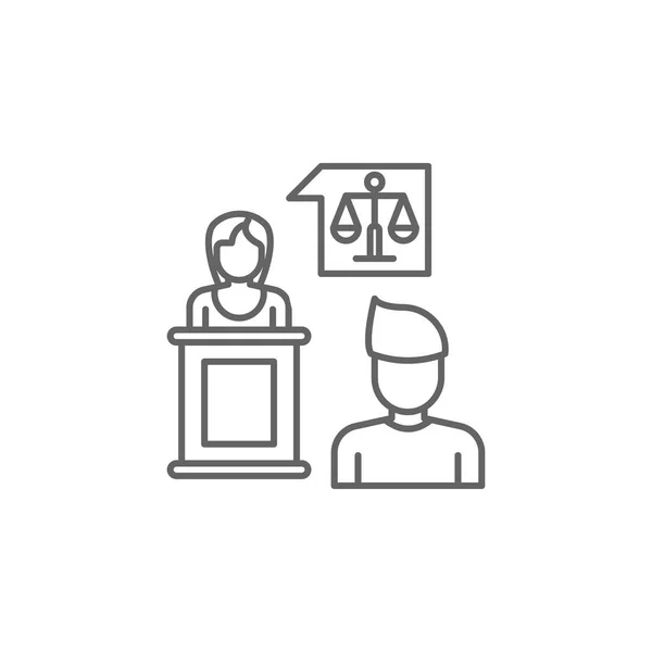 Justitie advocaat overzicht pictogram. Elementen van de wet illustratie lijn pictogram. Tekens, symbolen en vectoren kunnen worden gebruikt voor web, logo, mobiele app, ui, UX — Stockvector