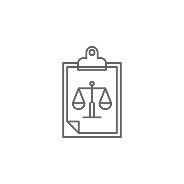 Icono de contorno del portapapeles de justicia. Icono de línea de ilustración de Elementos de Derecho. Signos, símbolos y vectores se pueden utilizar para la web, logotipo, aplicación móvil, interfaz de usuario, UX — Vector de stock