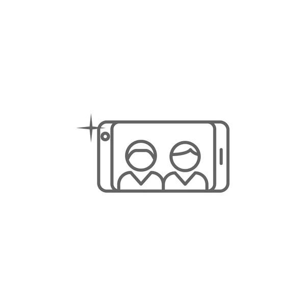 Teléfono selfie amistad esquema icono. Elementos de la línea de amistad icono. Signos, símbolos y vectores se pueden utilizar para la web, logotipo, aplicación móvil, interfaz de usuario, UX — Vector de stock