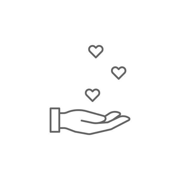 Corazón de la mano icono contorno amistad. Elementos de la línea de amistad icono. Signos, símbolos y vectores se pueden utilizar para la web, logotipo, aplicación móvil, interfaz de usuario, UX — Archivo Imágenes Vectoriales