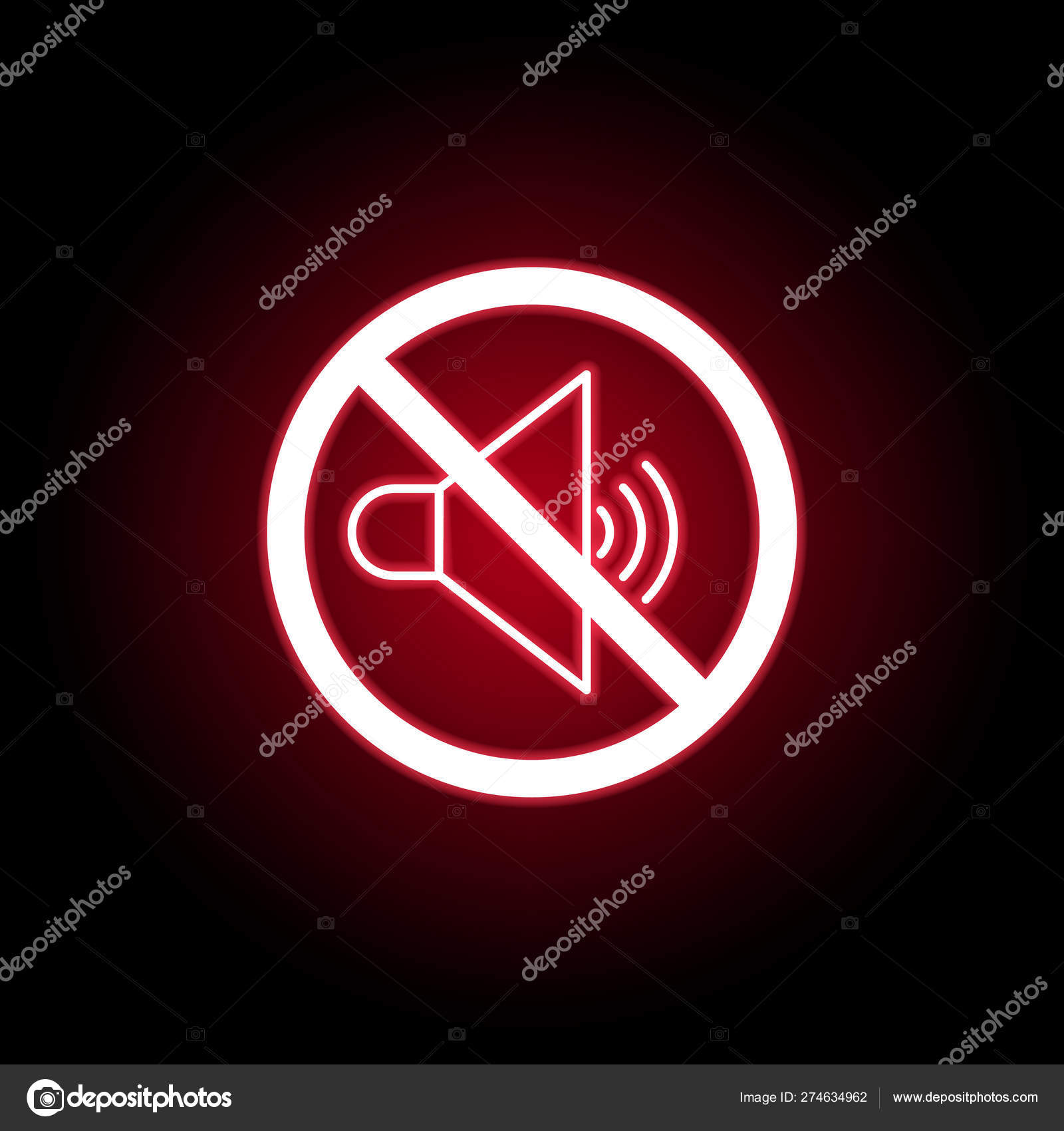 Forbidden sound icon in red neon style. Can be used for web, logo