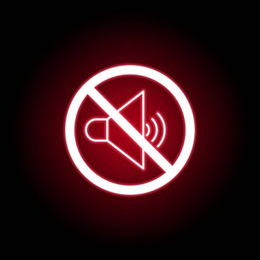 Kırmızı neon stilinde yasak ses simgesi. Web, logo, mobil uygulama, Ui, Ux için kullanılabilir 