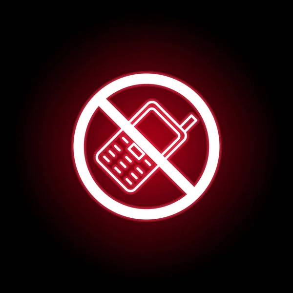 Forbidden phone icon in red neon style. Can be used for web, logo, mobile app, UI, UX — Stock Vector