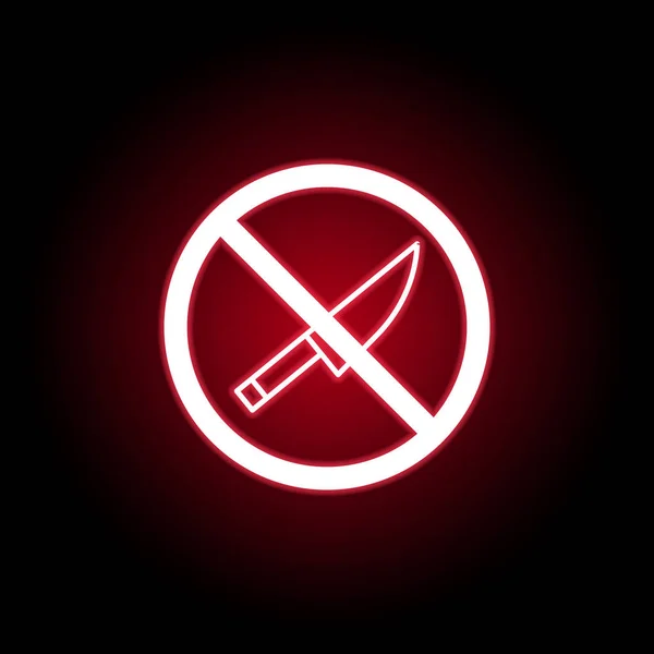 Запретная иконка ножа в красном неоновом стиле. Может использоваться для веб, логотип, мобильное приложение, пользовательский интерфейс, UX — стоковый вектор