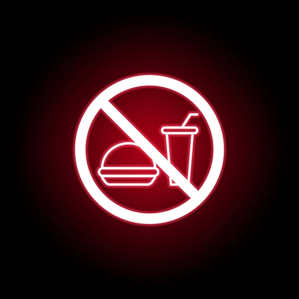 Icono de comida rápida prohibido en estilo de neón rojo. Puede ser utilizado para web, logotipo, aplicación móvil, interfaz de usuario, UX — Vector de stock