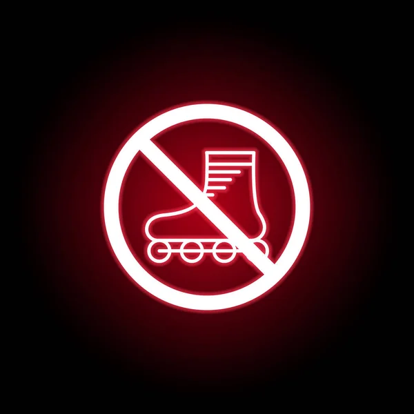 Ícone de patins proibido em estilo néon vermelho. Pode ser usado para web, logotipo, aplicativo móvel, UI, UX — Vetor de Stock