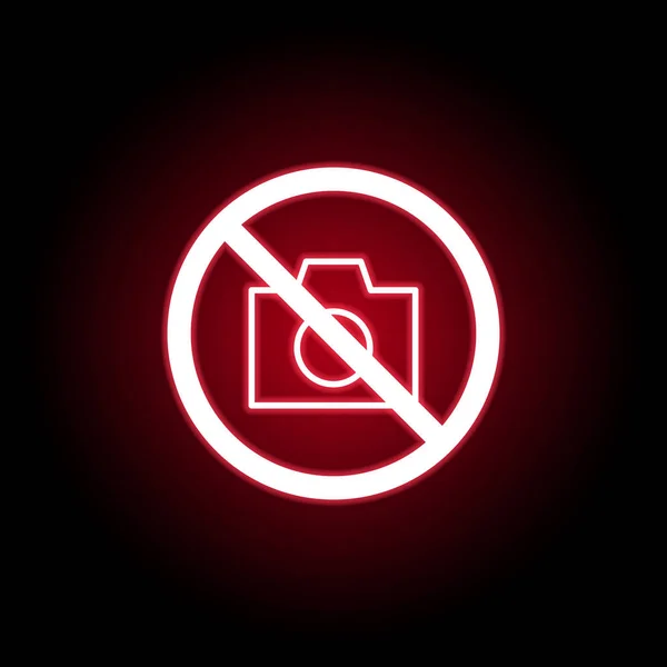 빨간색 네온 스타일의 금지 된 카메라 아이콘입니다. 웹, 로고, 모바일 앱, Ui, Ux에 사용할 수 있습니다. — 스톡 벡터