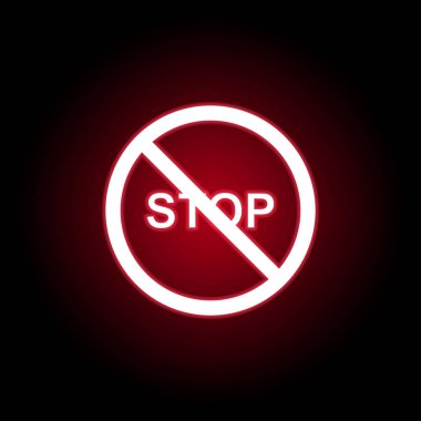 Kırmızı neon stilinde yasak dur simgesi. Web, logo, mobil uygulama, Ui, Ux için kullanılabilir 