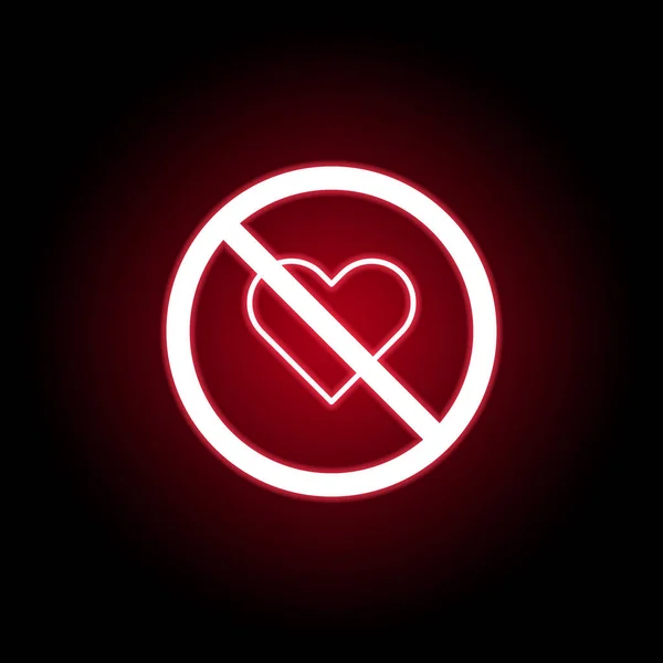 Amor prohibido, icono del corazón en estilo neón rojo. Puede ser utilizado para web, logotipo, aplicación móvil, interfaz de usuario, UX — Vector de stock