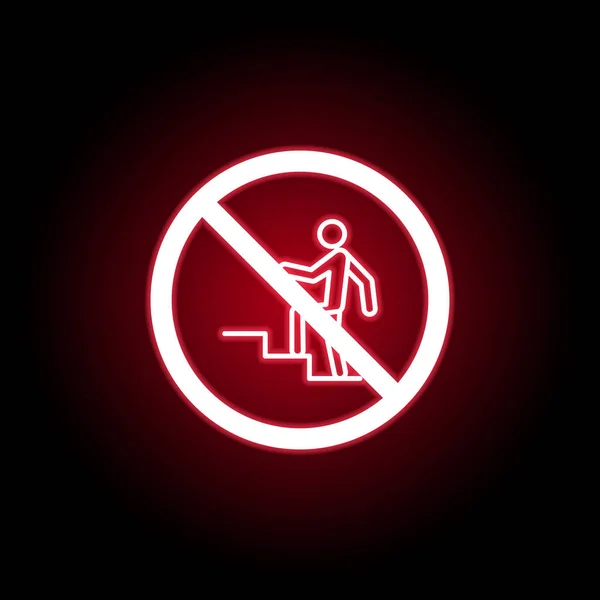 Tiltott mászás lépcsőn ikonra piros neon stílusban. Használható webes, logó, mobil alkalmazás, UI, UX — Stock Vector