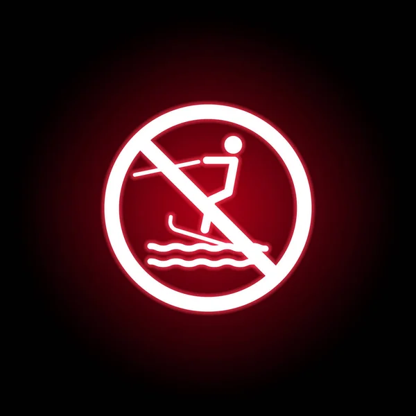 Icono de surf prohibido en estilo neón rojo. Puede ser utilizado para web, logotipo, aplicación móvil, interfaz de usuario, UX — Vector de stock
