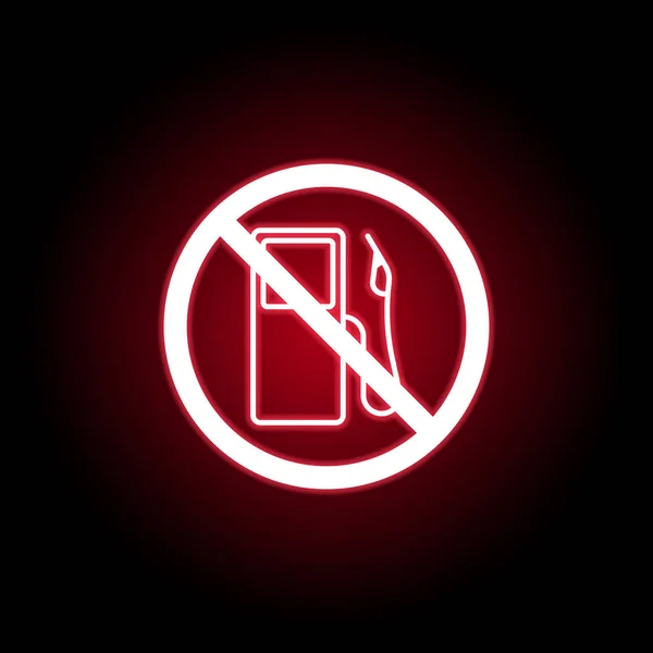 빨간 네온 스타일의 금지 된 가솔린 충전 아이콘. 웹, 로고, 모바일 앱, Ui, Ux에 사용할 수 있습니다. — 스톡 벡터