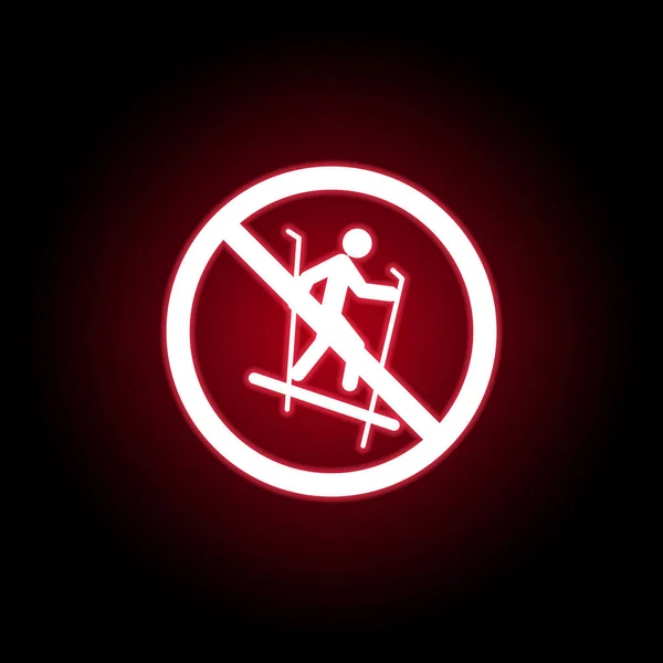 Απαγορευμένο έλκηθρο, εικονίδιο σκι σε κόκκινο νέον στυλ. Μπορεί να χρησιμοποιηθεί για Web, λογότυπο, εφαρμογή για κινητά, UI, UX — Διανυσματικό Αρχείο