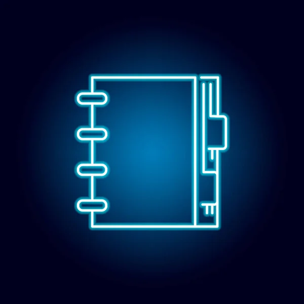 Agenda, icono del contorno del cuaderno en estilo neón. elementos de la línea de ilustración de la educación icono. signos, símbolos se pueden utilizar para la web, logotipo, aplicación móvil, interfaz de usuario, UX — Vector de stock