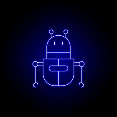 Mavi Neon tarzında robot çizgi simgesi. İşaretler ve semboller Web, logo, mobil uygulama, ui, UX için kullanılabilir