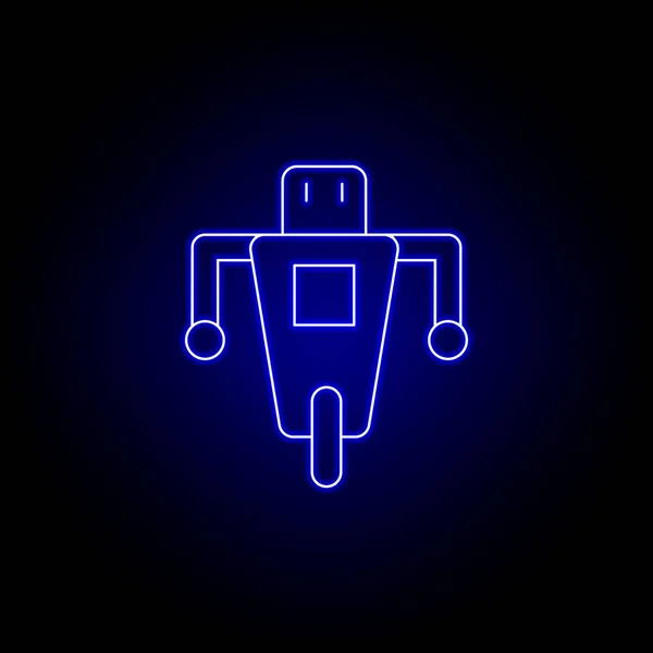 Robot, wheel line icon in blue neon style. Signs and symbols can be used for web, logo, mobile app, UI, UX — Stock Vector