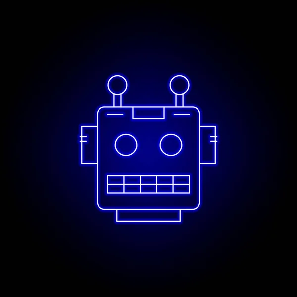 Robot, ikona linii głowy w niebieskim stylu Neon. Znaki i symbole mogą być używane do Internetu, logo, aplikacji mobilnej, UI, UX — Wektor stockowy