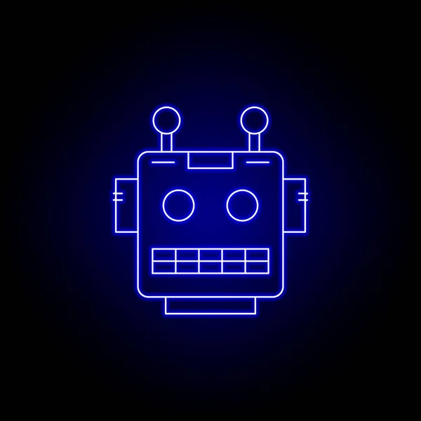 Robot, mavi neon tarzında baş çizgi simgesi. İşaretler ve semboller Web, logo, mobil uygulama, ui, UX için kullanılabilir