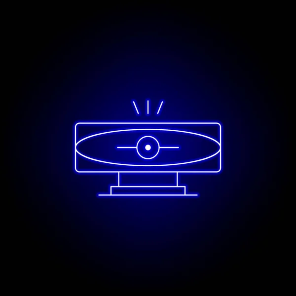 Robô, ícone de linha de câmera em estilo neon azul. Sinais e símbolos podem ser usados para web, logotipo, aplicativo móvel, UI, UX —  Vetores de Stock