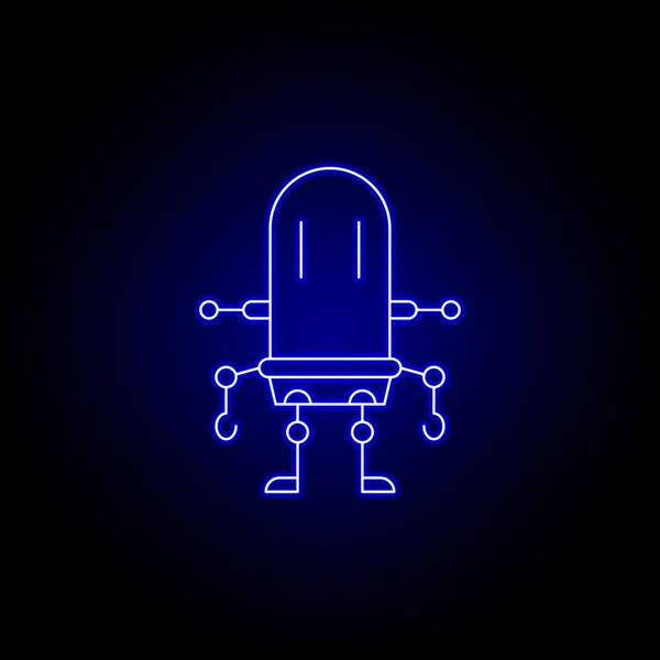 Robot, icono de línea de bebé en estilo de neón azul. Los signos y símbolos se pueden utilizar para la web, logotipo, aplicación móvil, interfaz de usuario, UX — Vector de stock