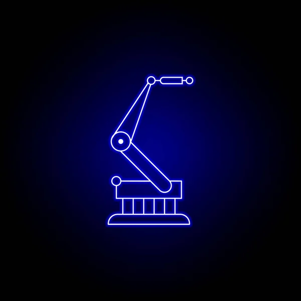 Robot kran linje ikon i blå Neon stil. Skyltar och symboler kan användas för webb, logo typ, mobilapp, UI, UX — Stock vektor