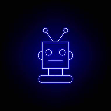 Mavi Neon tarzında robot kafa hattı simgesi. İşaretler ve semboller Web, logo, mobil uygulama, ui, UX için kullanılabilir