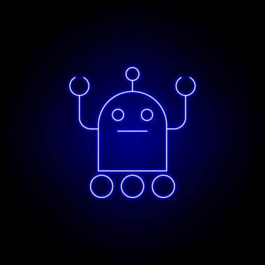 Mavi Neon tarzında robot çizgi simgesi. İşaretler ve semboller Web, logo, mobil uygulama, ui, UX için kullanılabilir
