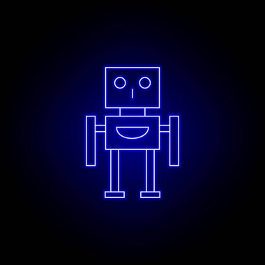 Mavi Neon tarzında robot çizgi simgesi. İşaretler ve semboller Web, logo, mobil uygulama, ui, UX için kullanılabilir