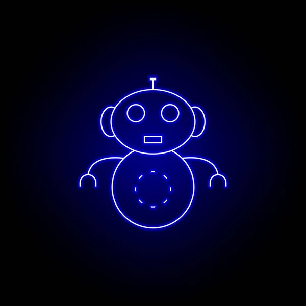 파란색 네온 스타일의 로봇 아기 기어 라인 아이콘입니다. 표지판 및 기호는 웹, 로고, 모바일 앱, Ui, Ux에 사용할 수 있습니다. — 스톡 벡터