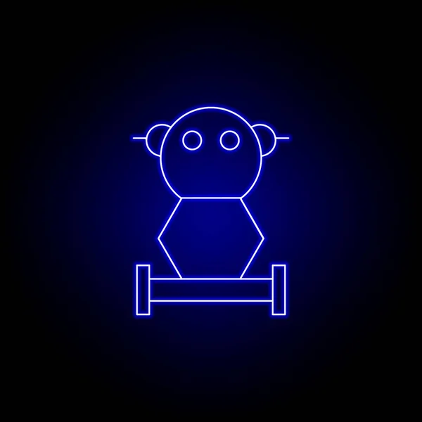 Robot segway line icon in blue neon style. Los signos y símbolos se pueden utilizar para la web, logotipo, aplicación móvil, interfaz de usuario, UX — Vector de stock